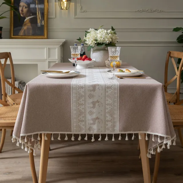 Table Cloth Cotton Christmas Deer Green Coffee - Shop at LoveMi