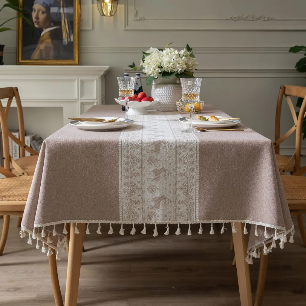 Table Cloth Cotton Christmas Deer Green - Coffee