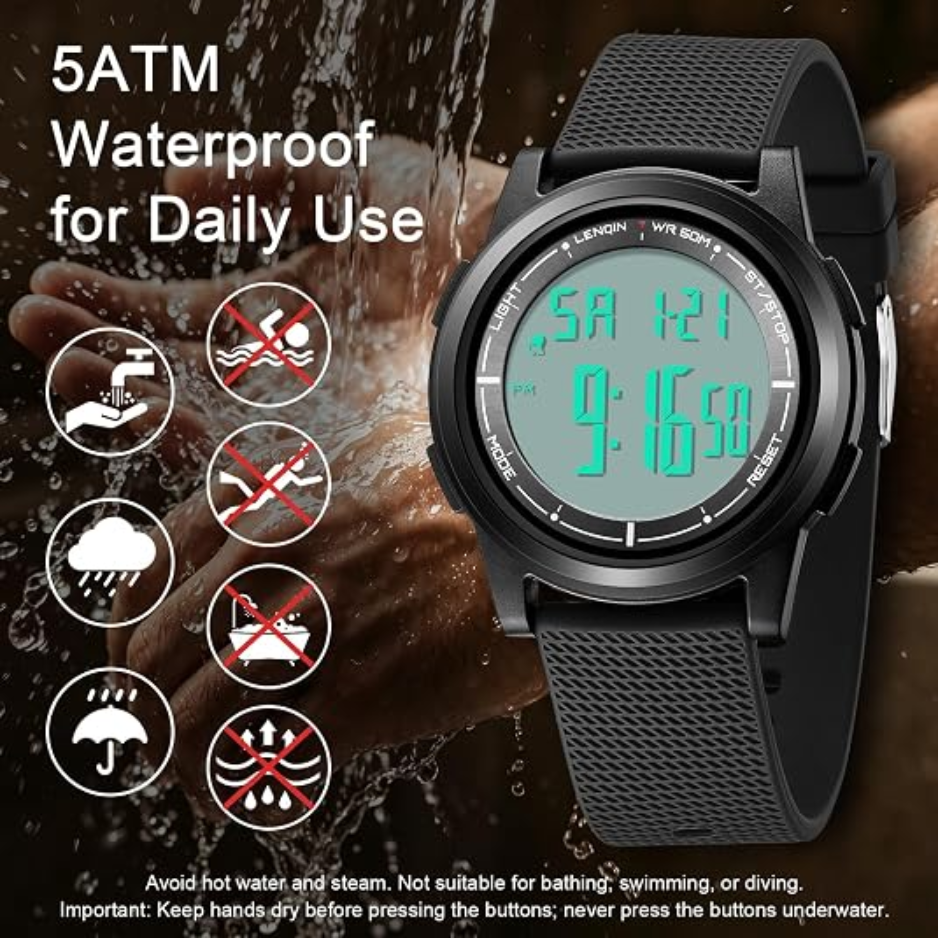 Men's Ultra-Thin Digital Sports Watch, Waterproof Everyday Watch 5
