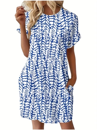 Short Sleeve Printed Pocket Dress