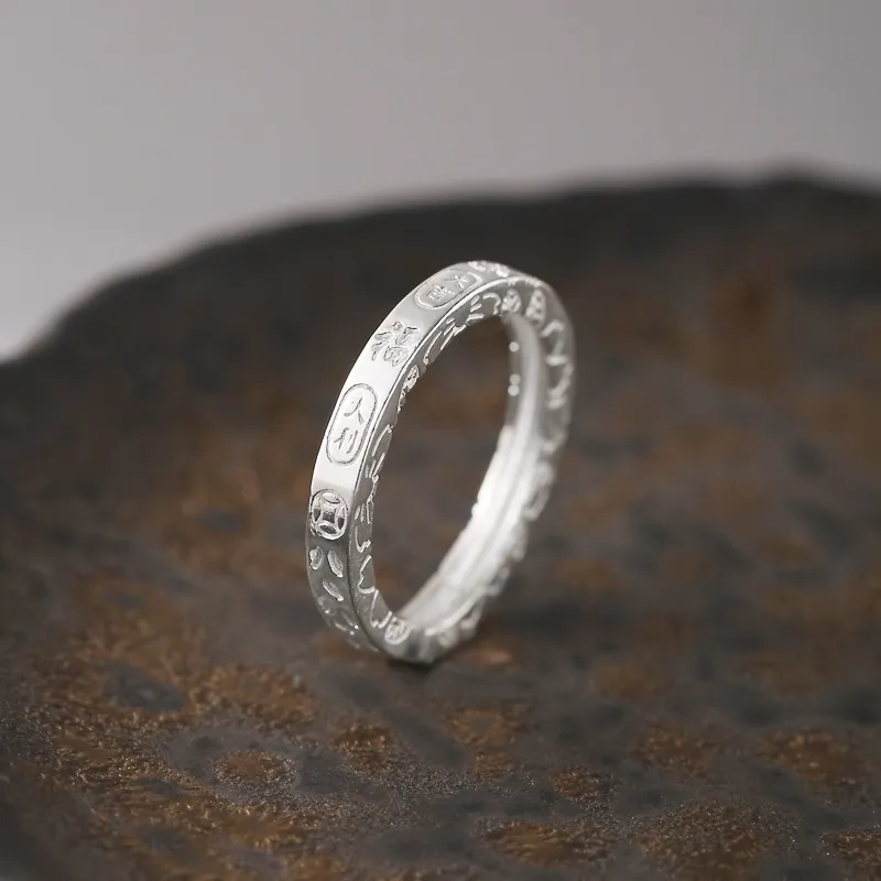 999 Sterling Silver Lucky Ring For Women, New Chinese Style, Fortune Blessing, Good Luck, Adjustable Opening Ring
