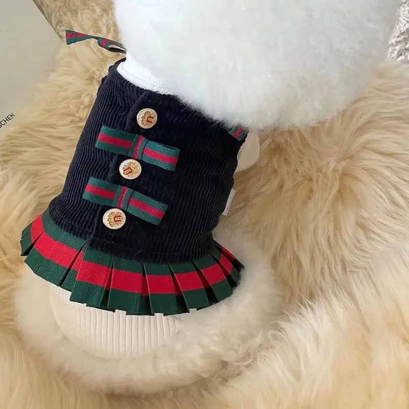 Dog Clothes Plush Suspender Warm Skirt