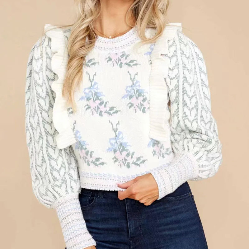 Title 3, Womens Flower Ruffle Stitching Pullover Sweate...