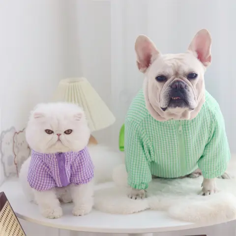 Dog Clothes Autumn and Winter Thick Plaid Cotton Coat