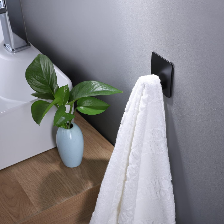 26lb Heavy Duty Adhesive Towel Hooks No-Damage 4 Pack Matte Black Stainless Steel Strong Adhesion — view 5