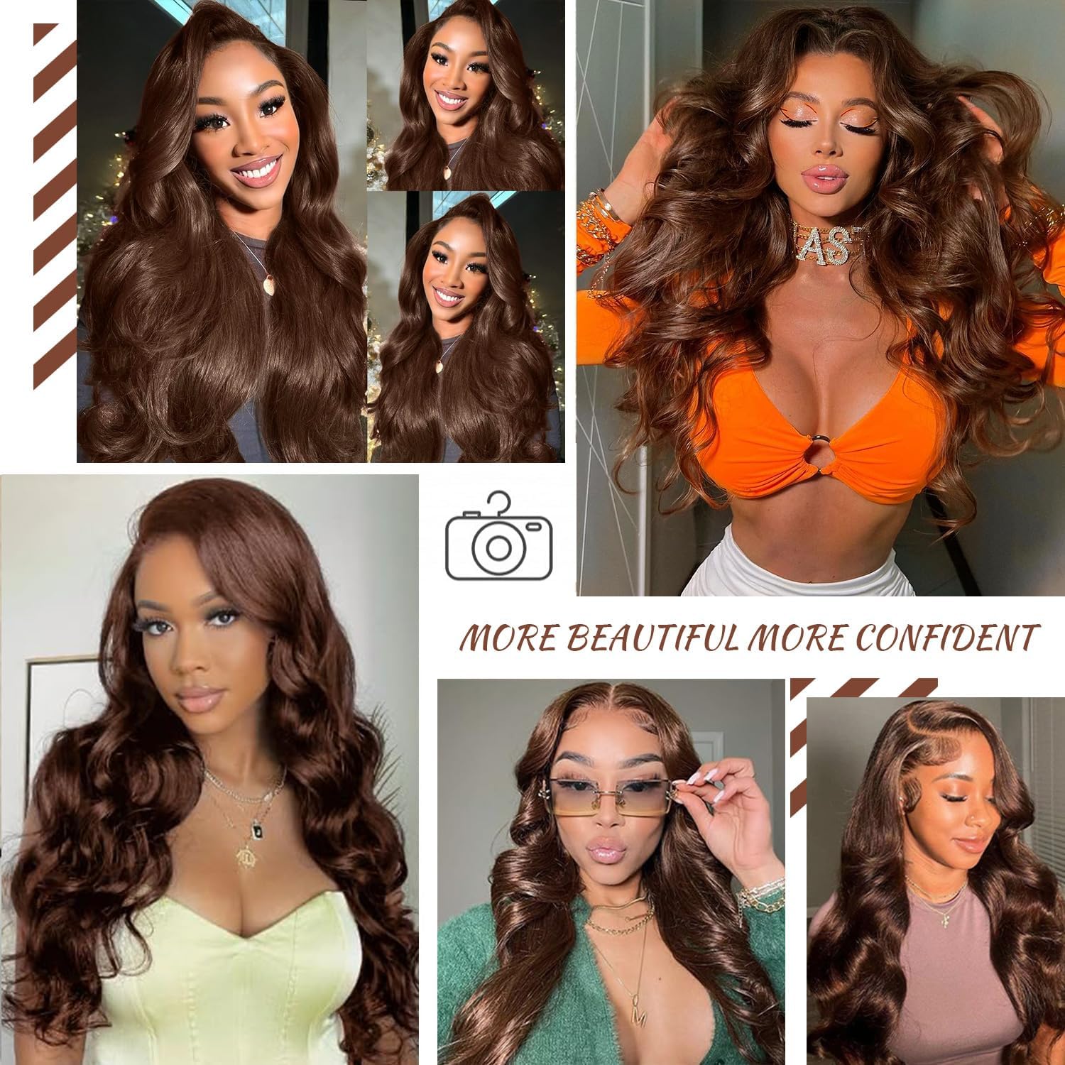 13x4 Lace Frontal Human Hair Wig Brown Body Wave Density_voghion.com