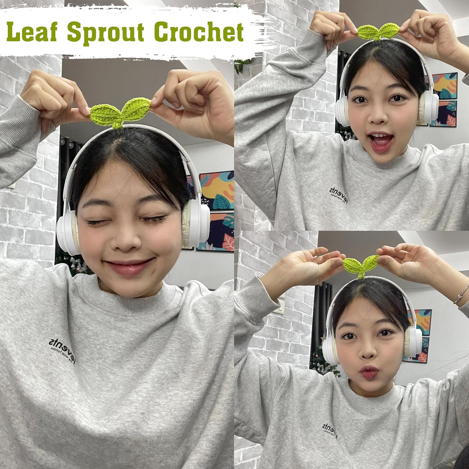 Cute Knitted Crochet Leaf Sprout,Lucky Handmade Multi-Functional Crochet Accessories, Ideal Bookmark For Bookworms, Funny Unique Headphone Cable Tie Gifts Accessory And Cable Tie
