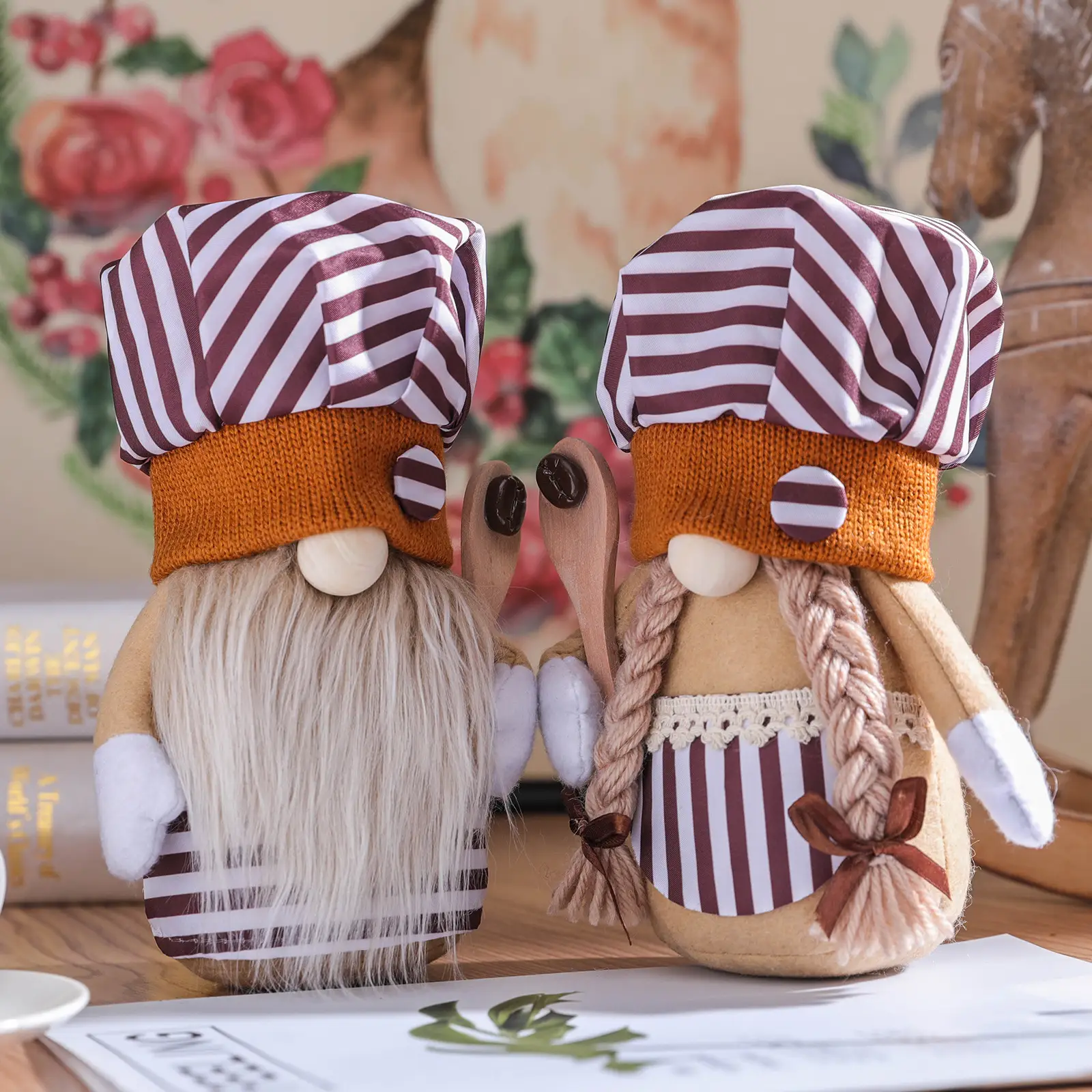 Coffee Stripe Rudolph Decorative Doll Prop Ornament