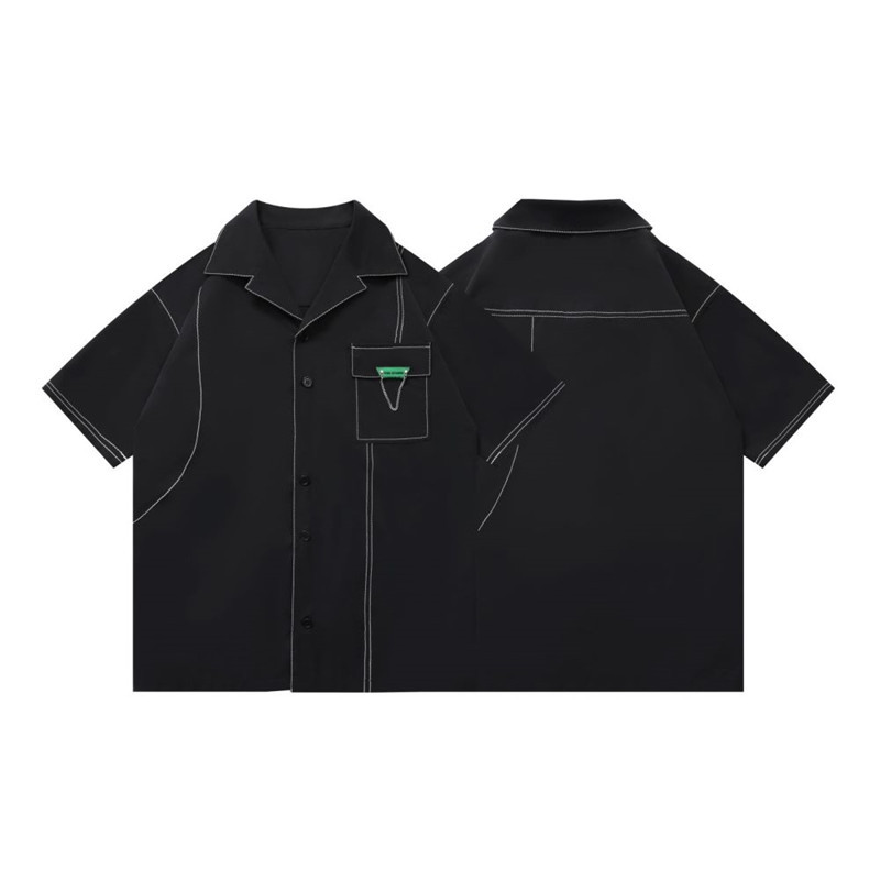 Men's And Women's Black Lined Side Pocket Chain Decoration Short Sleeve