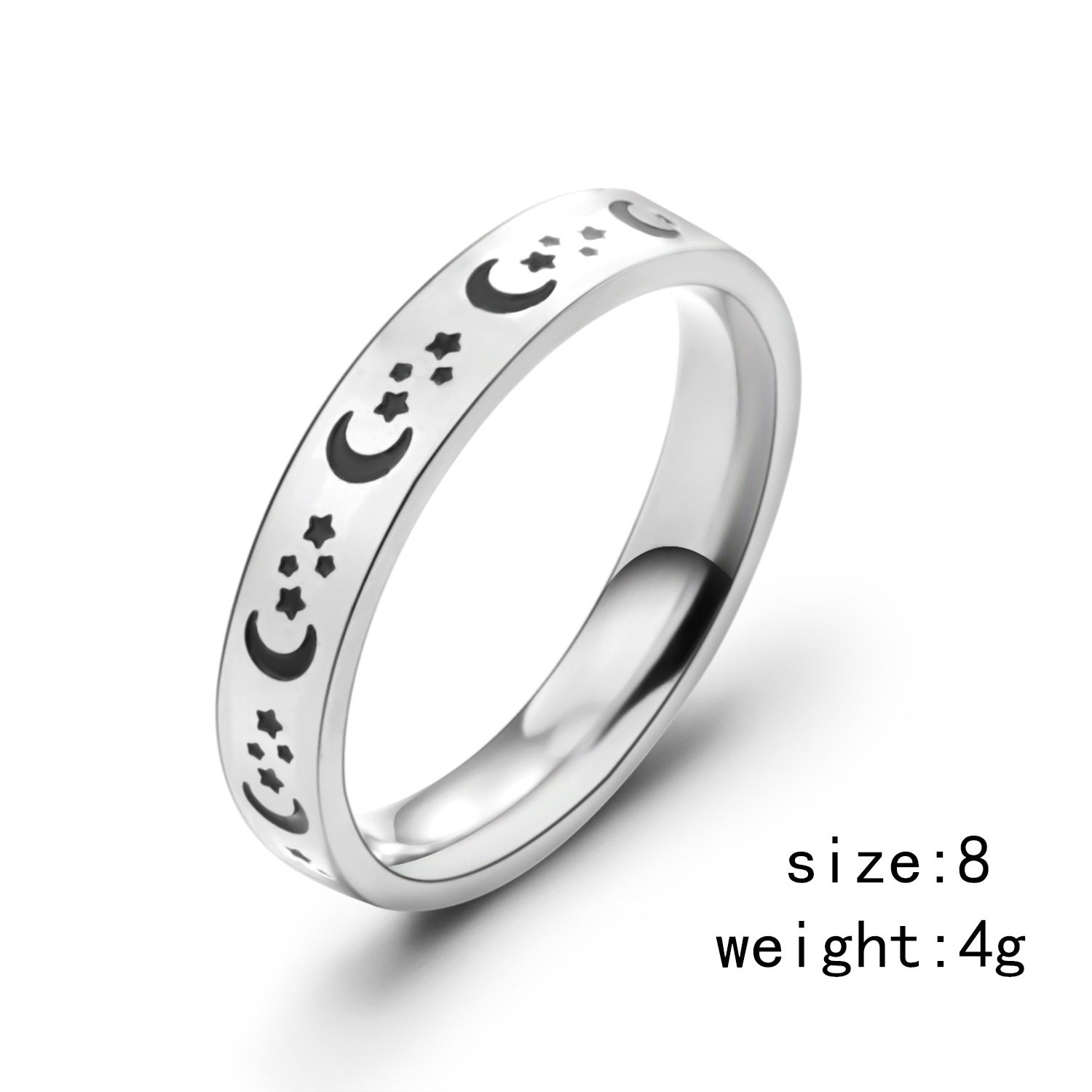 Stainless Steel Fashion Star Moon Ring