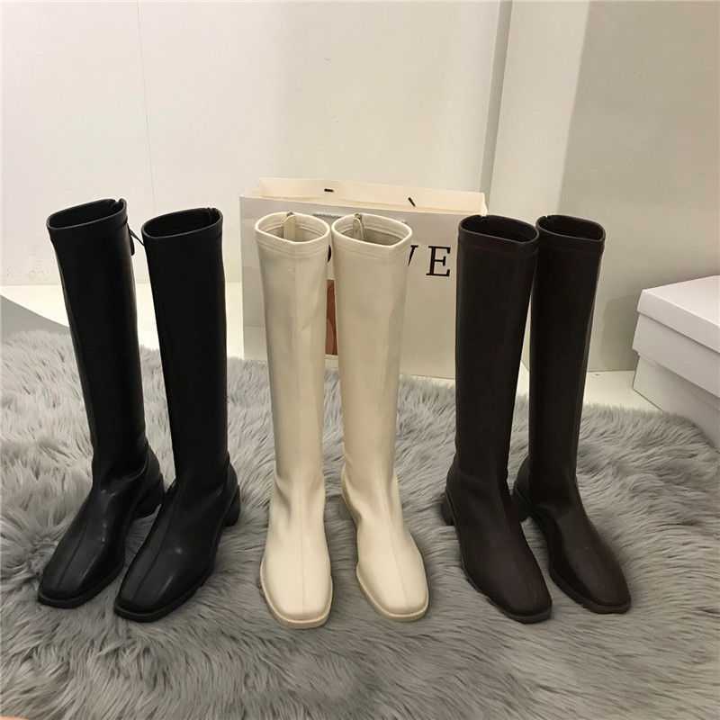 Autumn And Winter Plus Velvet Khaki High-top Knight Boots White Short Boots