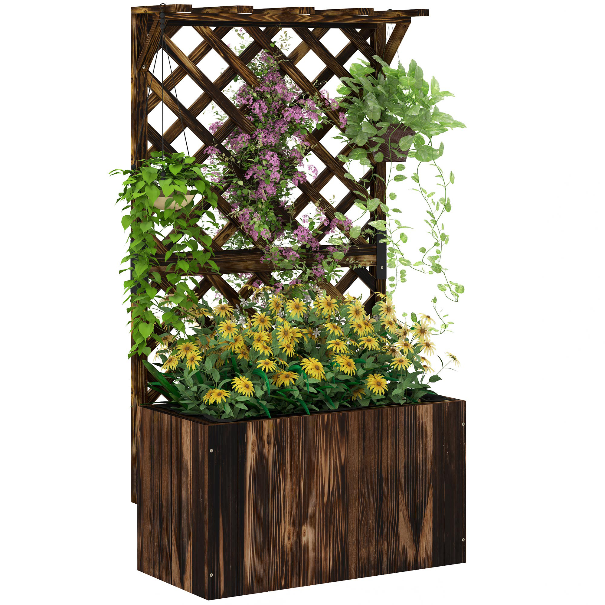 Wooden Flower Pot With Rack, Independent Elevated Garden Bed Drainage Holes — image 2