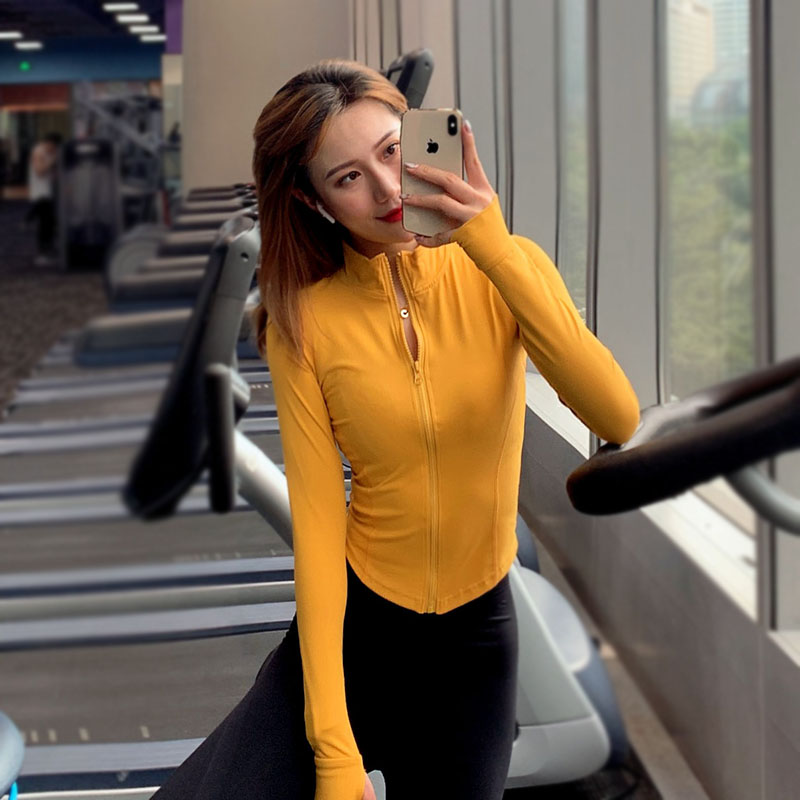 Oversized Slim Stand Neck Sports Jacket Women's Tight Fitness Top Yellow - Shop at LoveMi