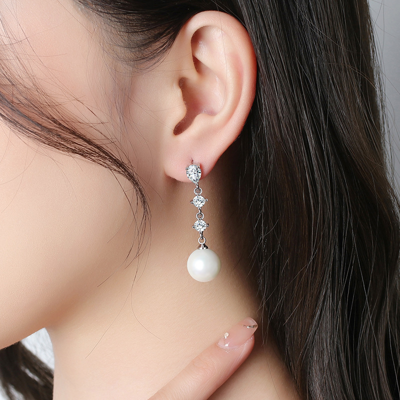 Title 6, Pendientes largos de perlas para mujer, estilo ...