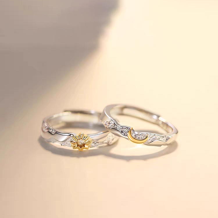 1 Pair 999 Sterling Silver Sun & Moon Couple Rings, Romantic Minimalist Promise Rings, Ideal Valentine's Day Gift For Lovers