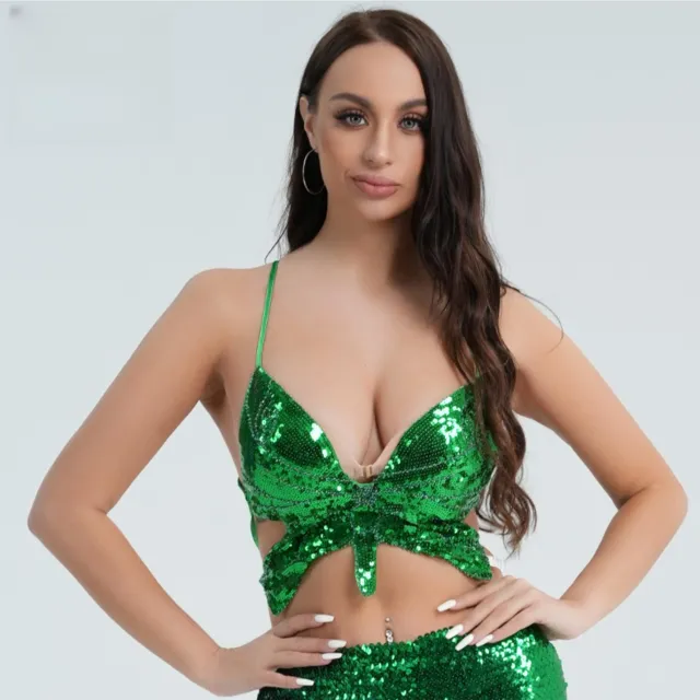 Sequined Top Butterfly Bra Dark Green - Shop at LoveMi