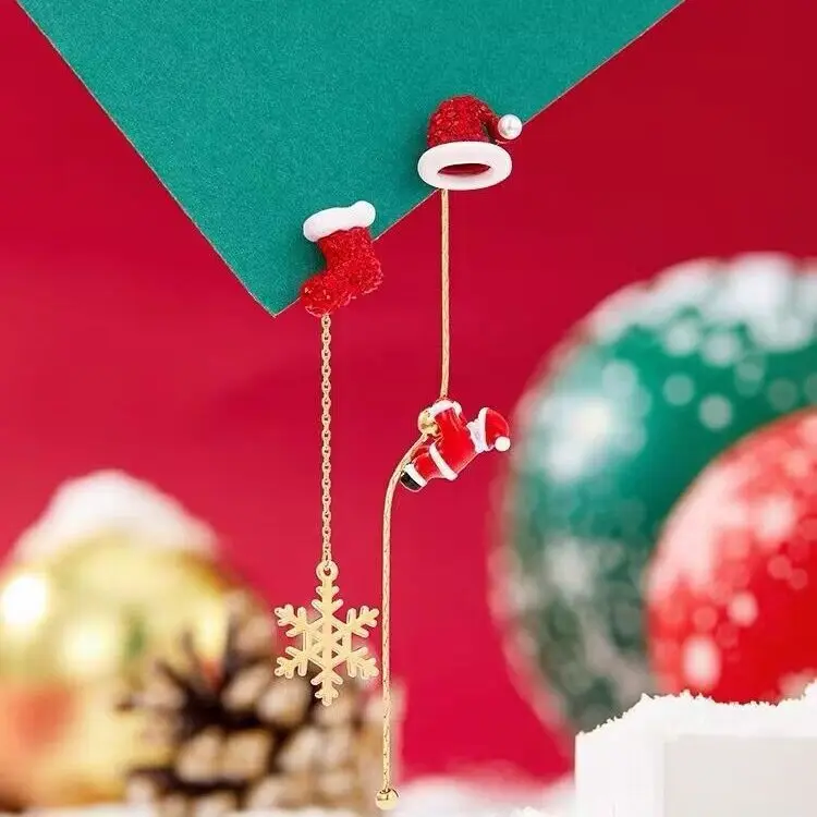 Fashion Xmas Earrings Moving Santa Claus Long Tassel