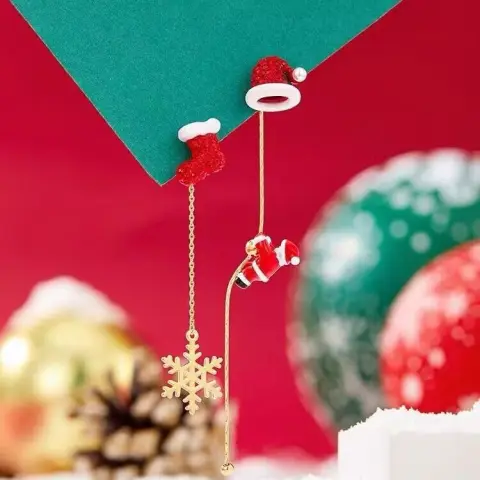 Fashion Xmas Earrings Moving Santa Claus Long Tassel