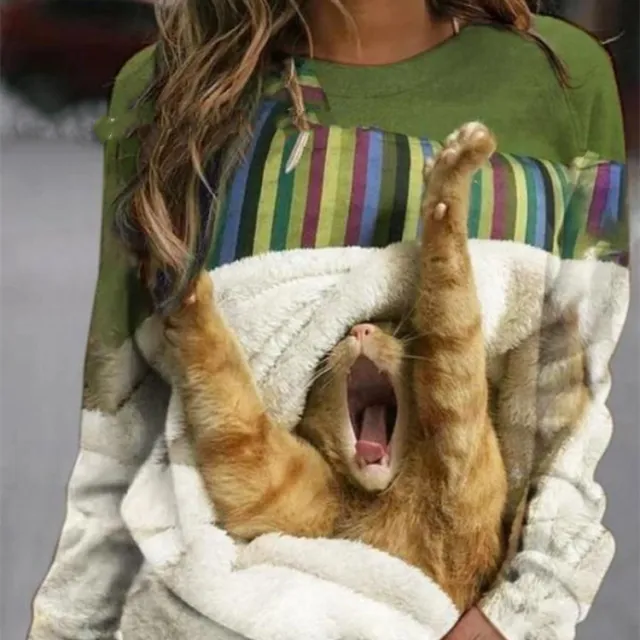 Round Neck Pattern Print Long Sleeve Jumper For Women Burst Cat Print1 2Xl - Shop at LoveMi