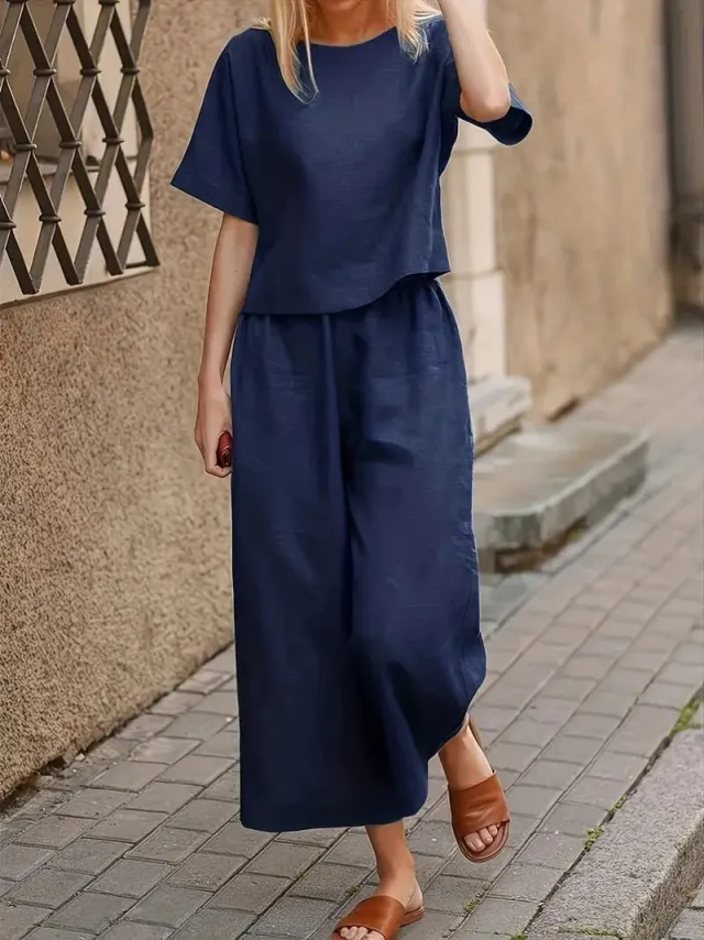 Stylish Suit, Crew neck Casual T shirt And Slacks Blue - Shop at LoveMi