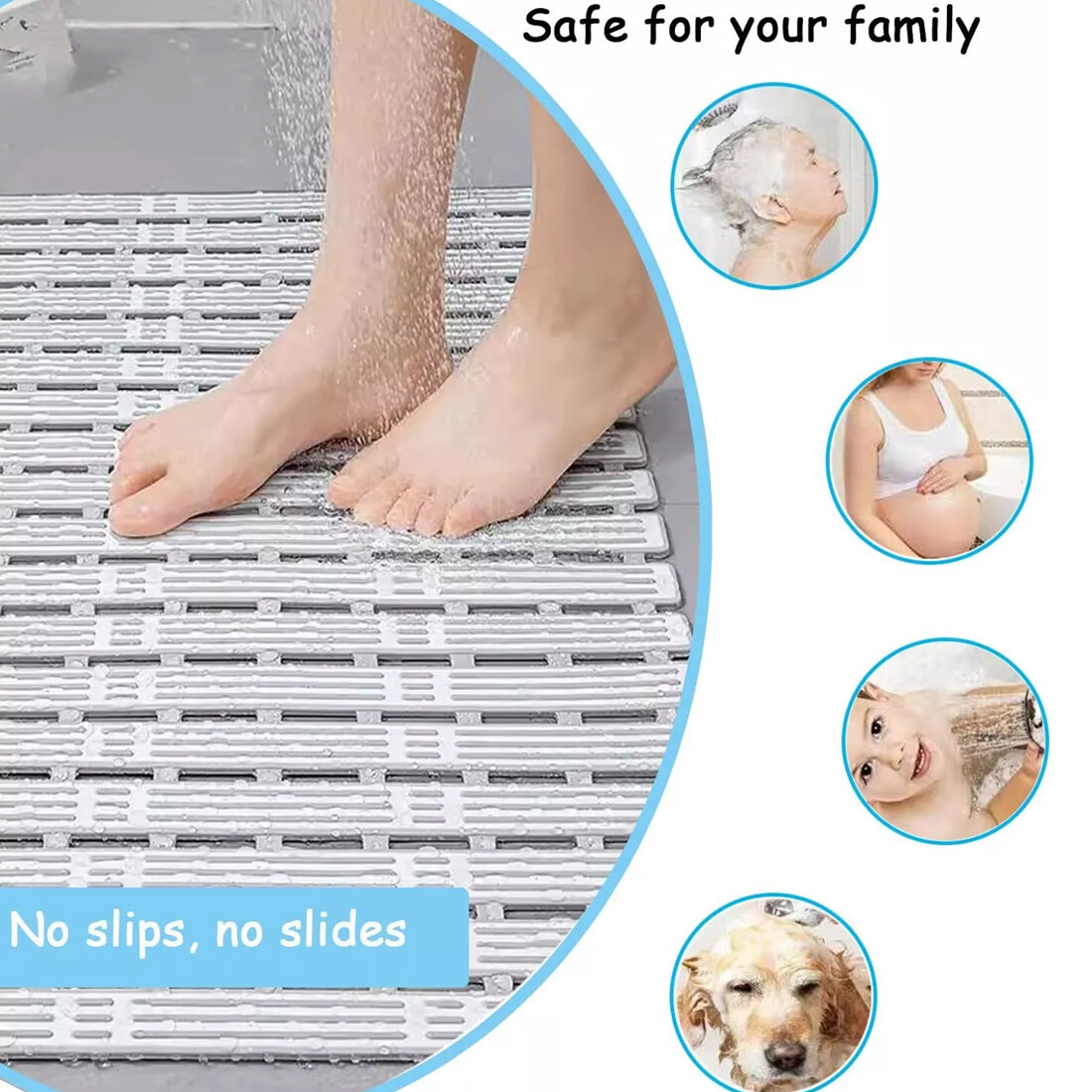 Non Slip Bath Mat Extra Large Shower Mat Bathtub Anti-Mold Rubber Strong Suction