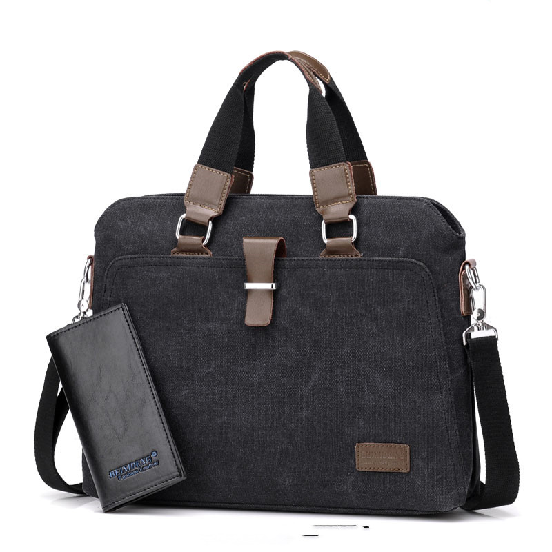 Men's Business Casual Oxford Cloth Handheld One Shoulder Canvas Briefcase — foto 14