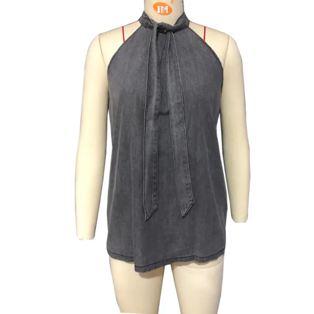 Sexy Halter Neck Strap Sleeveless T shirt Top Grey - Shop at LoveMi