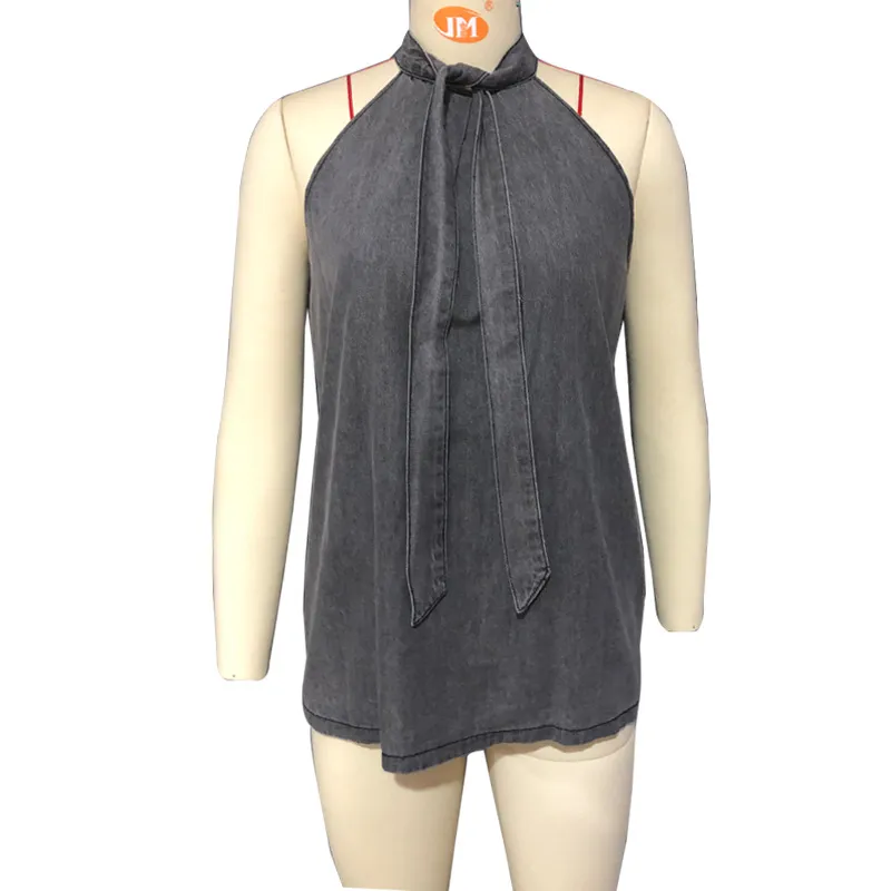 Sexy Halter Neck Strap Sleeveless T-shirt Top - Grey