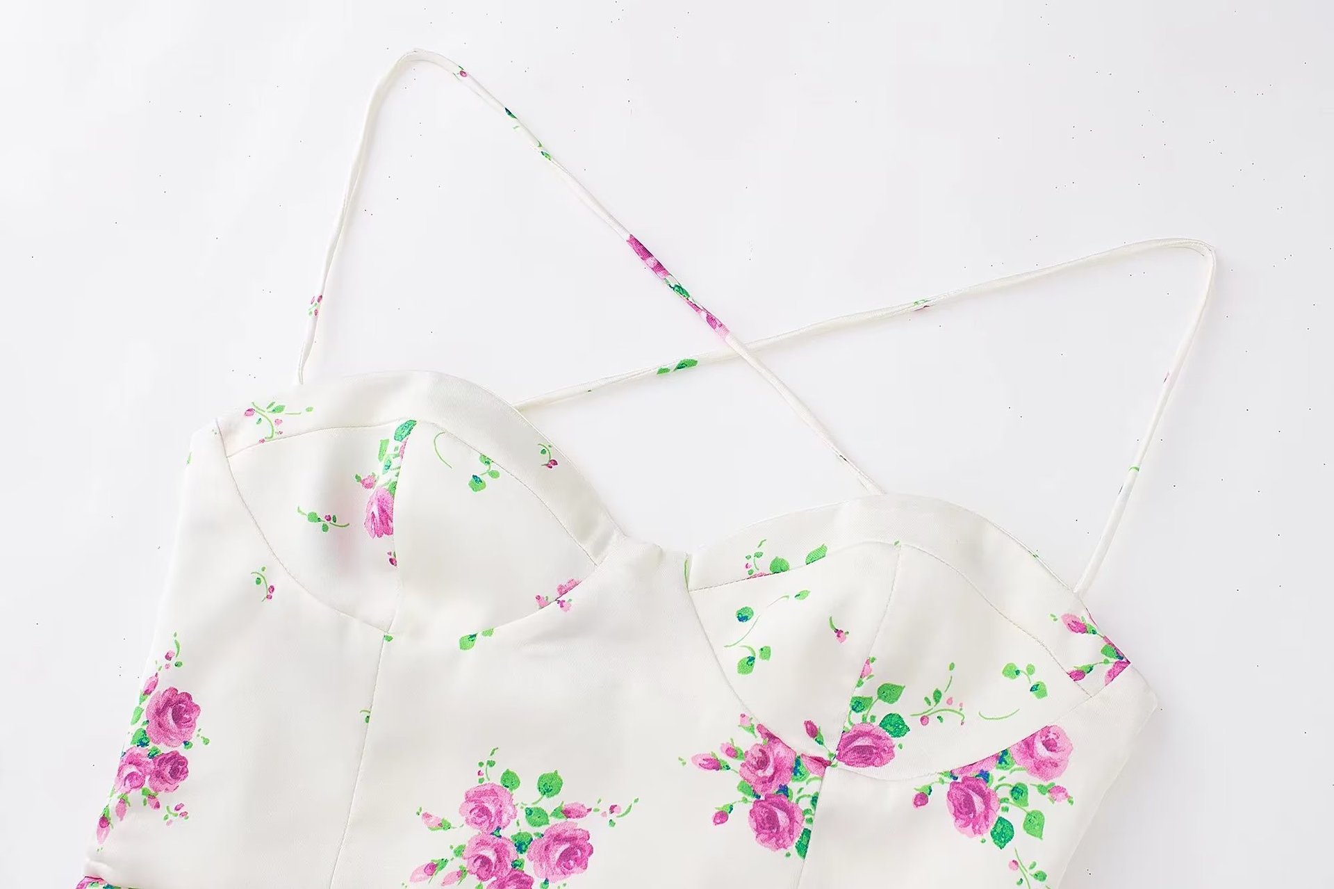 Satin Printed Back Rope Split Sling Dress