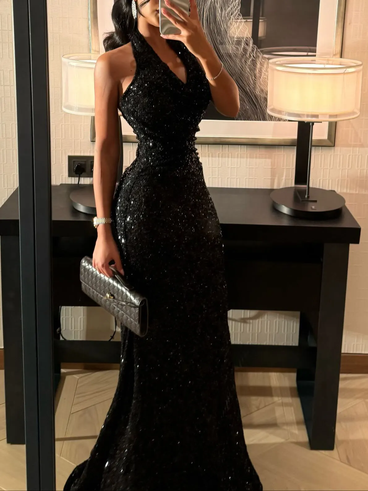Black Sequin Halter Neck Mermaid Gown