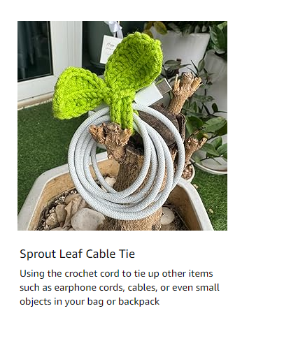 Cute Knitted Crochet Leaf Sprout,Lucky Handmade Multi-Functional Crochet Accessories, Ideal Bookmark For Bookworms, Funny Unique Headphone Cable Tie Gifts Accessory And Cable Tie