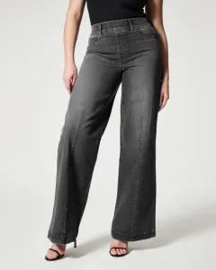 Women's Straight Jeans Mid Waist Wide Leg Pants High Elastic Waist Trousers - Black - View 1