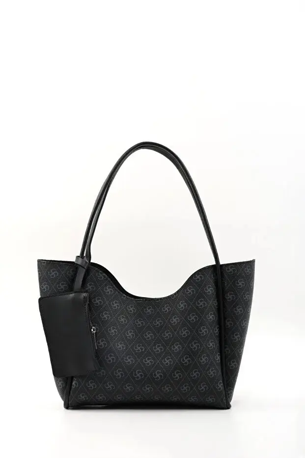 Monogram Black SHK108 Faux Leather Women Hand And Shoulder Bag With Wallet And Makeup Bag