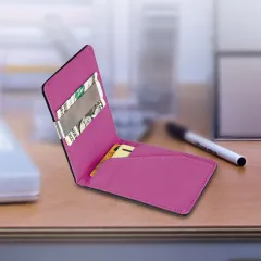 Unisex PU Leather Wallet For Women Blocking Slim Credit Card Holder With Money Clip - Red - View 1