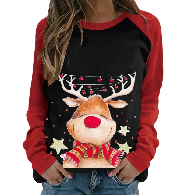 Casual Women's Long sleeved Printed Pullover Sweater Black - Shop at LoveMi