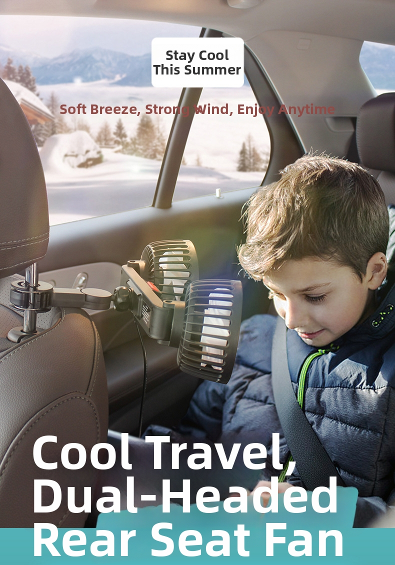 Car USB Rear Seat Fan, Powerful Multi-purpose Backseat Automobile Cooling Fan