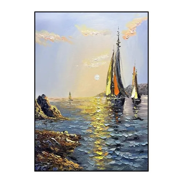 Sea Boat Handmade Painting Artwork Oil Paintings Living Room Canvas Modern Pictures Landscape Wall Art Home Living Room Decor No Framed Without I... Without Inner Frame - Shop at LoveMi