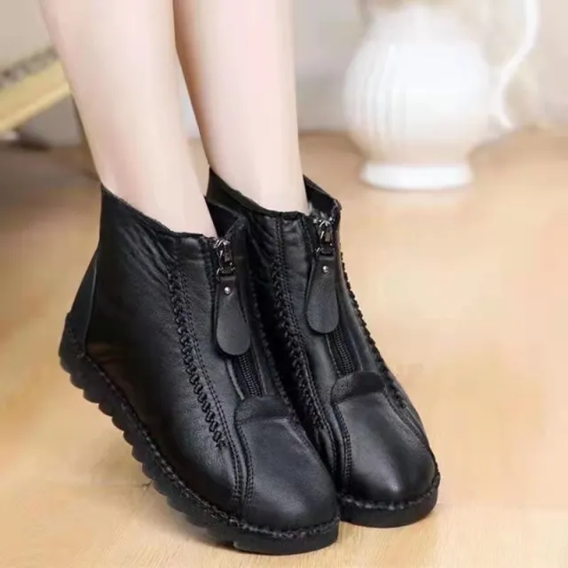 Ankle Boots Women Warm Winter Snow Boots Zipper Flat Shoes Black - Shop at LoveMi