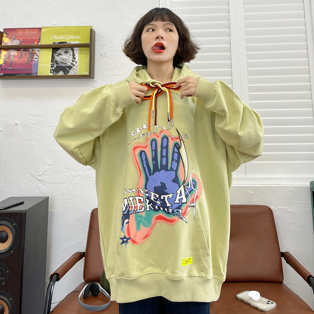 Women's Loose Bf Street Vintage Palm Print Hoodie