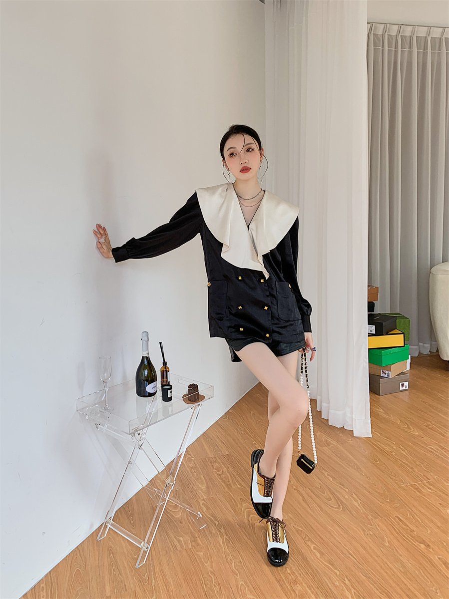 Ladies Chic French Ruffle Collar Top Shirt