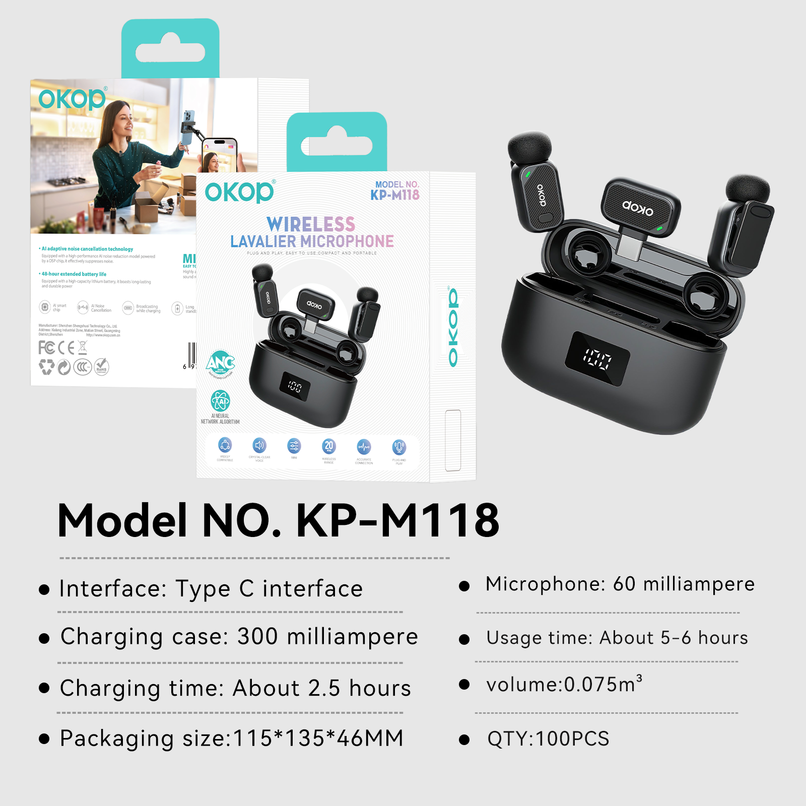 KP-M118 Best-Selling Wireless Lavalier Microphone New Model For Vlogs Livestreaming And Short-Video Recording Features Digital Display In Stock — miniatura 5