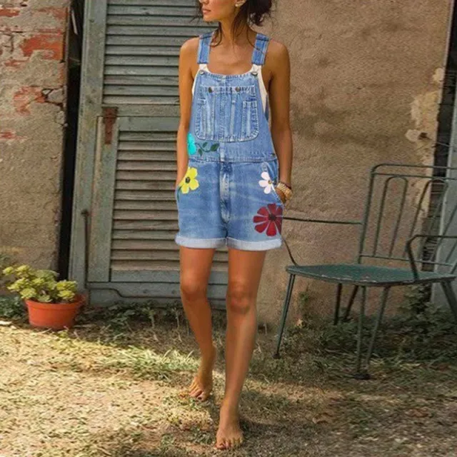 Printed Overalls Slim Fit Fashion Printed Shorts Women's Light Blue - Shop at LoveMi