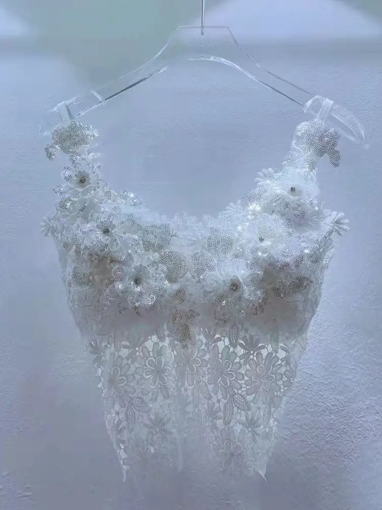 Lace Suspender Vest Female Summer Heavy Industry Beaded Flowers