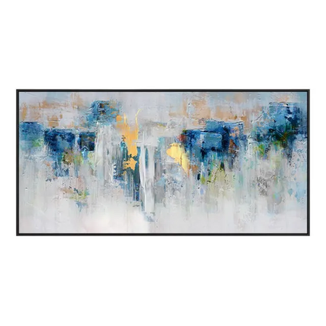 Handmade Oil Painting Canvas Wall Art Decoration Modern Blue And Gold Abstract For Home Living Room Decor Rolled Frameless Unstretched Painting W... Without Inner Frame - Shop at LoveMi