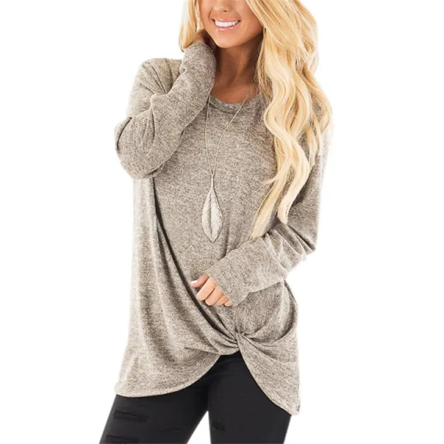New Women's Clothing For Autumn And Winter Long sleeved Round Neck T shirt Twisted Sweater Top Khaki - Shop at LoveMi
