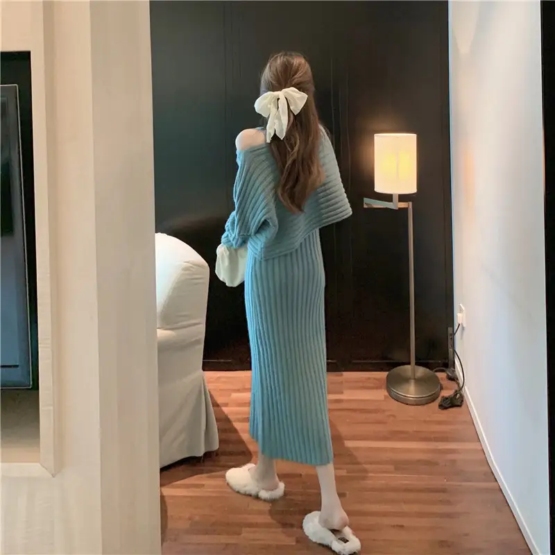 Knitted Suspender Dress Suit Pullover Two-piece Sweater
