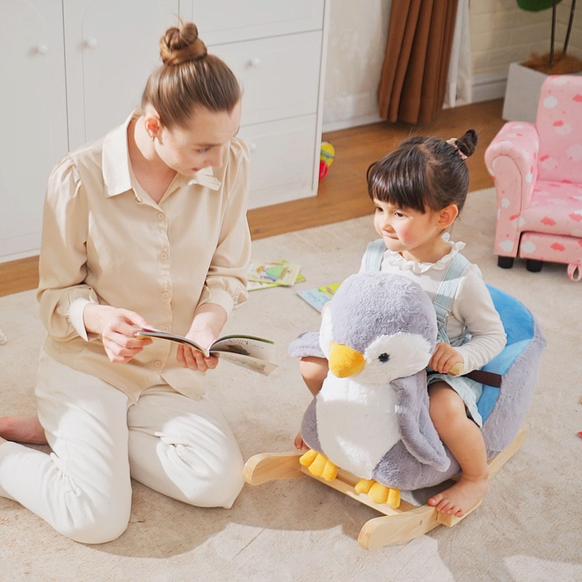Children's Rocking Horse Unicorn Wooden Plush Riding Chair Toy With Music — image 4