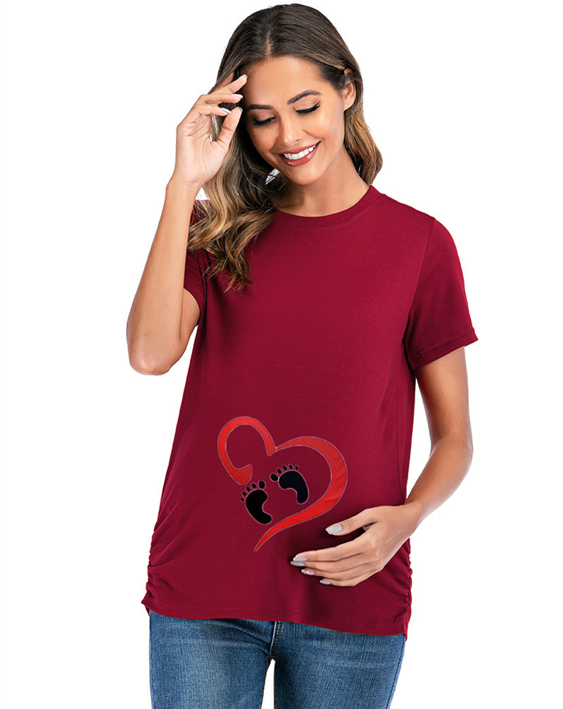 Ankle Print Round Neck Mid-Length Maternity Blouse