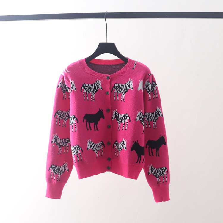 Women's Round Neck Knitted Cardigan Sweater Coat