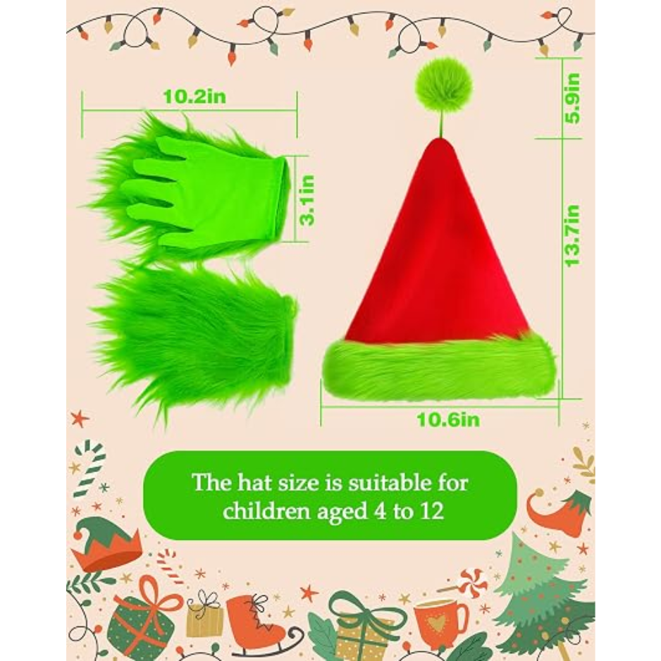 Kids Green Monster Furry Gloves, Costume Gloves For Boys & Girls 2